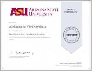 Foundational principles of TESL Coursera and Arizona State University certificate