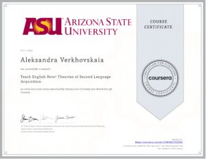 Theories of SL Acquisition Coursera and Arizona State University certificate