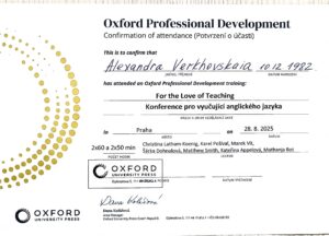 English teacher's professional achievement: Oxford Professional development Certificate 2025